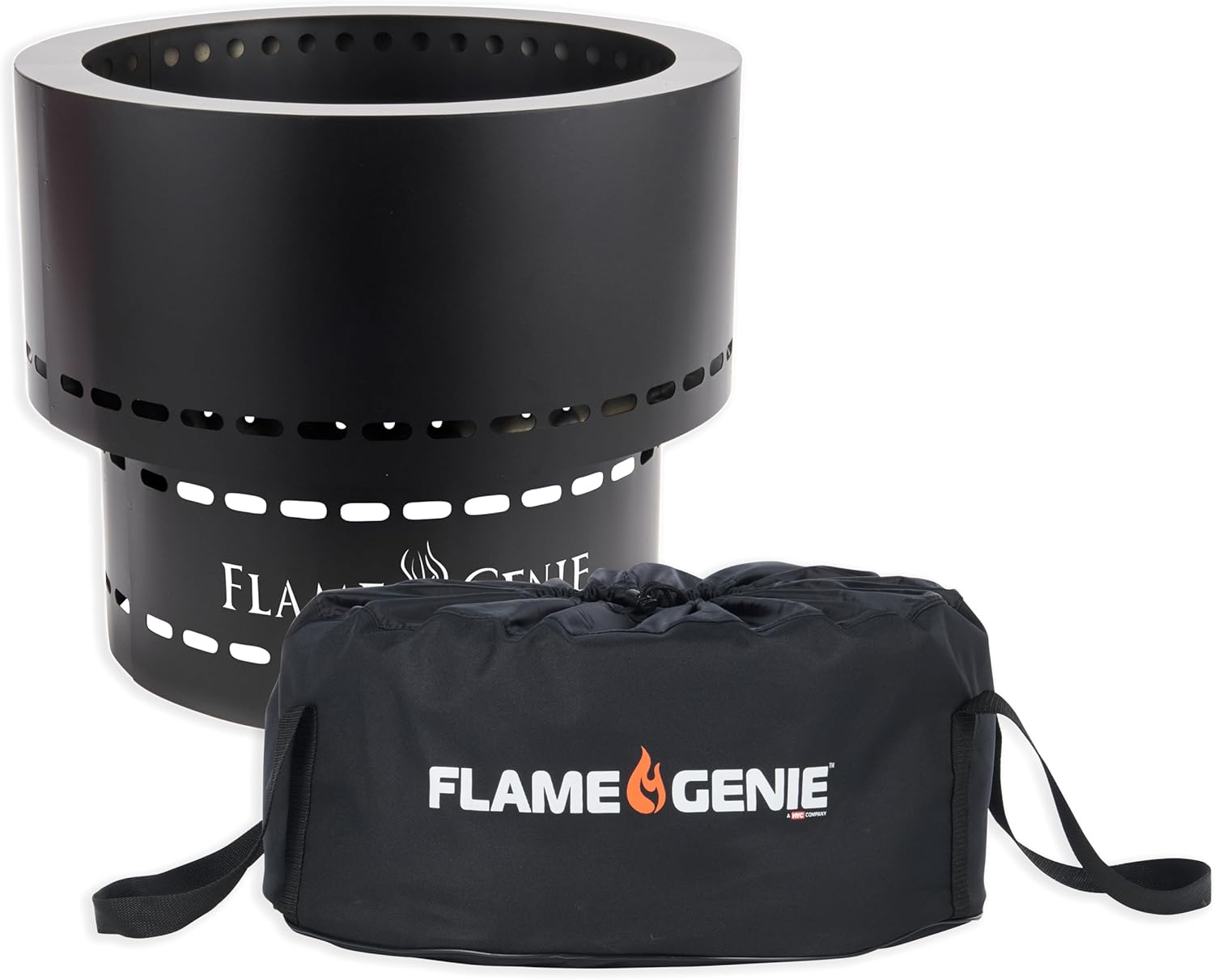 Flame Genie Portable Smokeless Wood Pellet Outdoor Fire Pit with Tote, 13.5" Diameter, Black Galvanised Steel