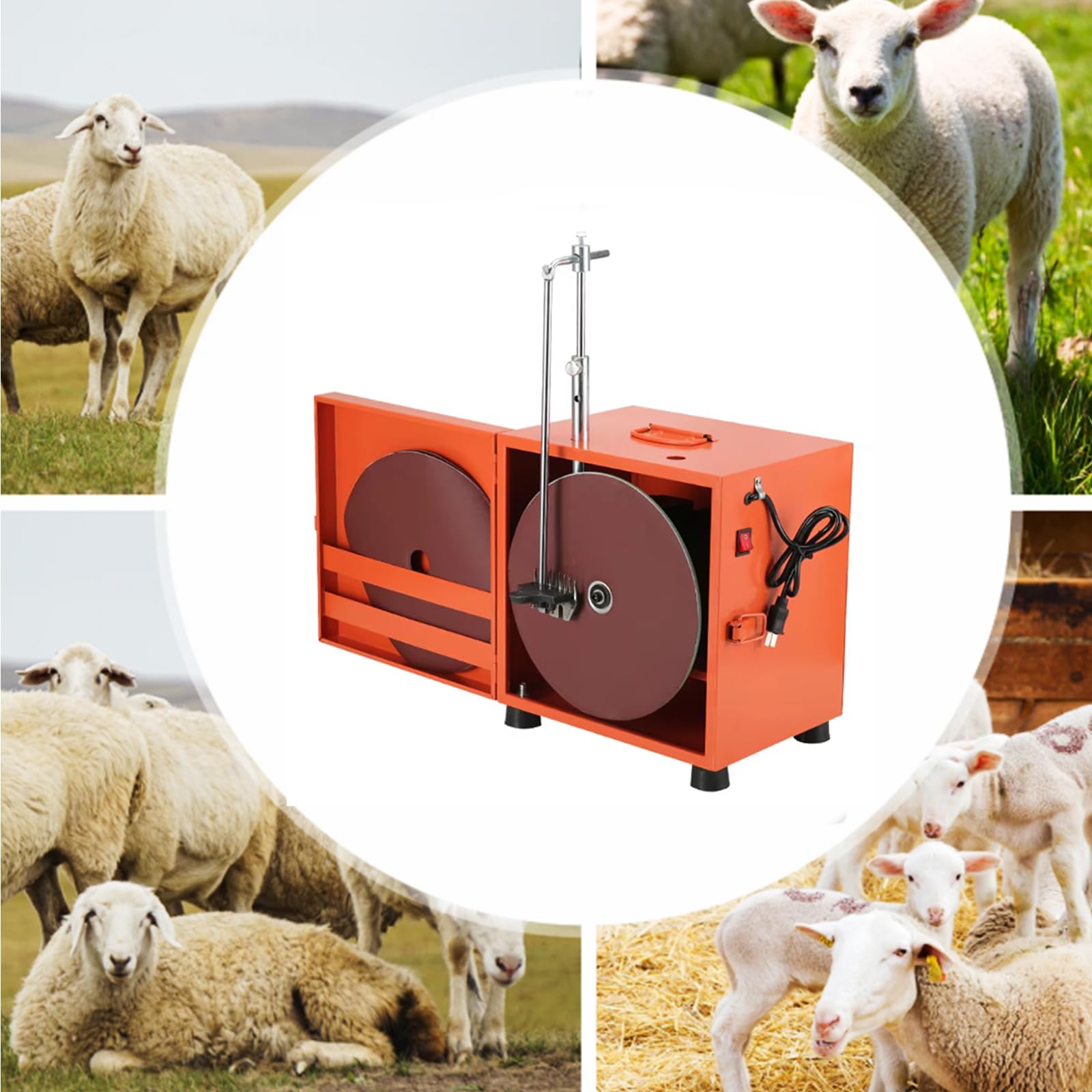 Affittatore di Cesoie per Lana Elettrica, Affilatore di Legno da 900W 220 V con 5 Pezzi di Carta Vetrata Adatti per Affinare Varie Lame di Forbici Animali (Arancione)