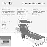 tectake® Set of 2 Folding Sun Loungers - Adjustable 4-Position Backrest with Sun Canopy & Removable Head Cushion, Patio & Garden Chairs with Water-Resistant Cover, Steel Frame & Side Pocket - Grey - 6