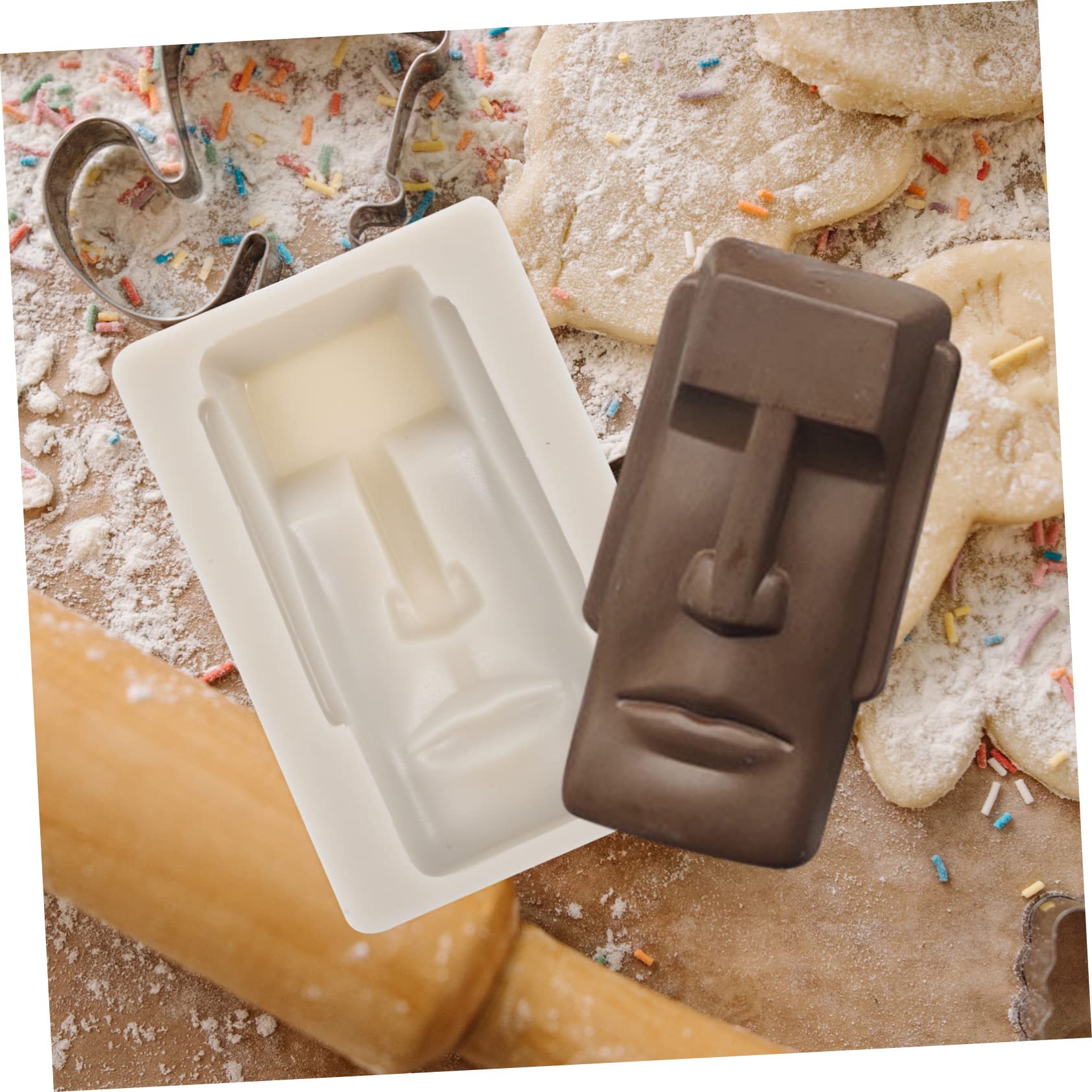 PRETYZOOM 4pièces Moule à Chocolat Silicone Forme Moai Moule à Fondant Décoratif Matériau Alimentaire Anti-adhésif Facile à Démouler Pour Gâteaux Et Biscuits
