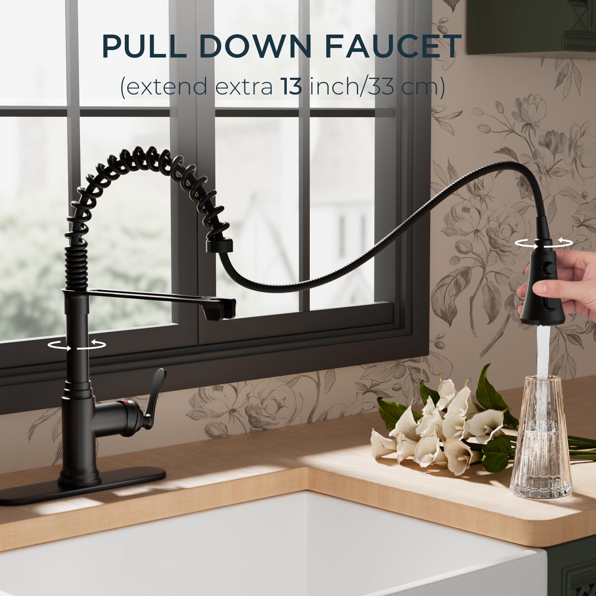 FORIOUS Pull Down Kitchen Faucet - Lead-Free & Durable -11