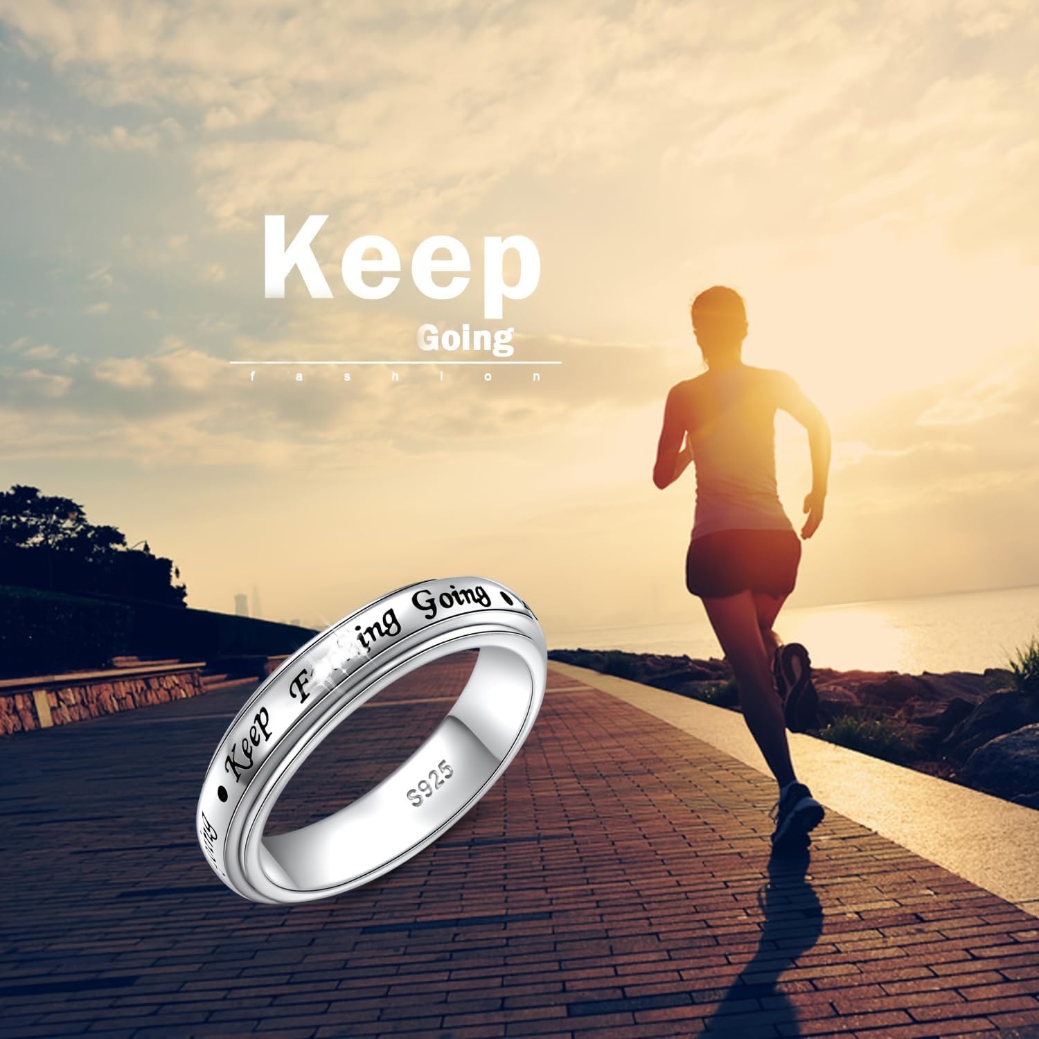 FLYOW I am Me Ring I am Loved Spinner Ring 925 Sterling Silver Moon Phase Fidget Rings for Anxiety Stress Relieving Keep Going ADHD Autism Rings Men Women Let Them Inspirational Band Ring