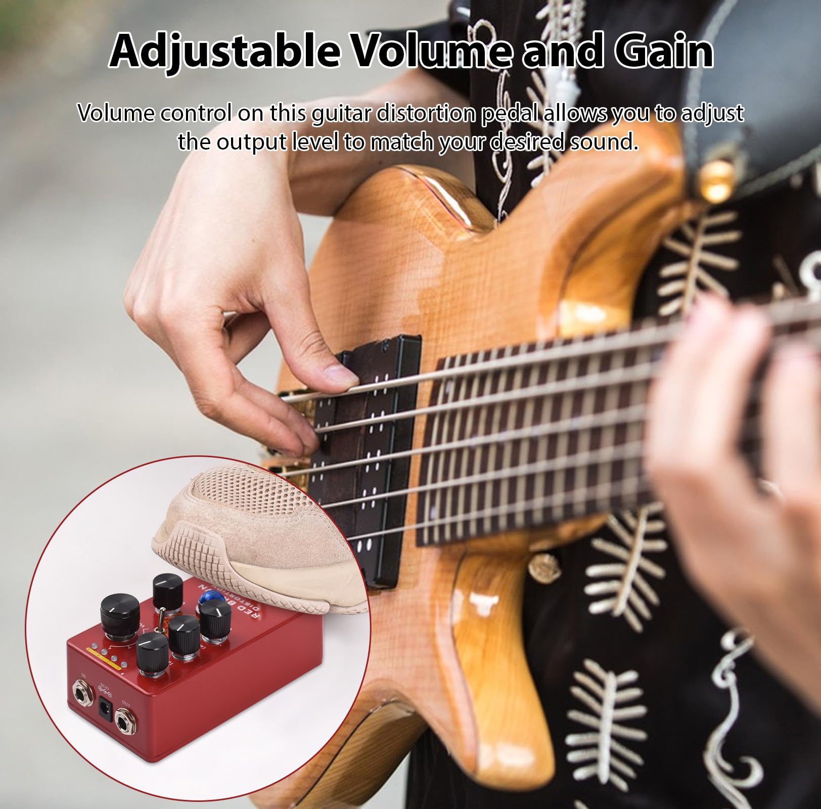 MOSKYAUDIO Guitar Distortion Pedal RED BROWN for Electric Guitar