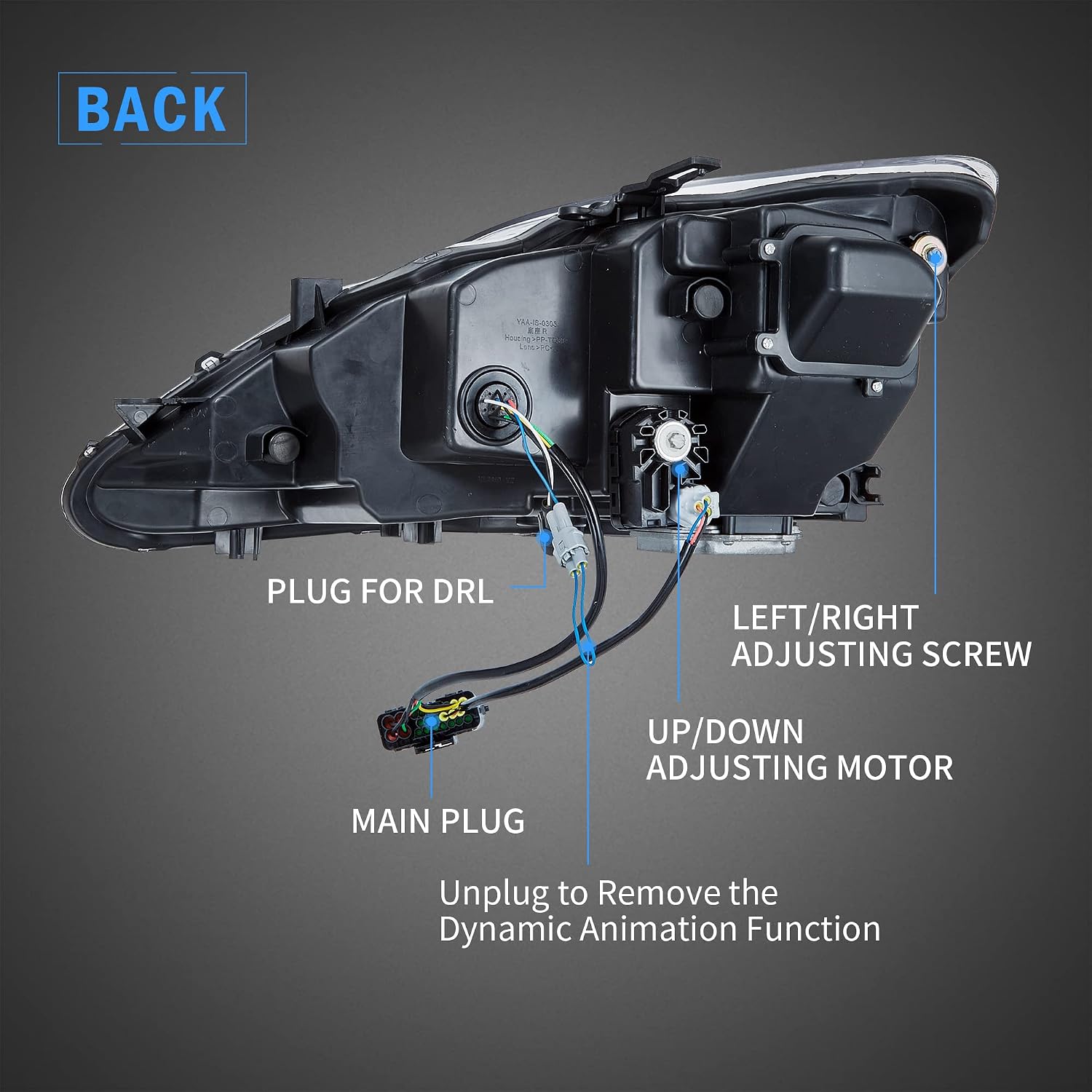 VLAND Projector LED Headlights Compatible with Lexus IS250/IS250C IS350/IS350C IS220d 2006-2012, ISF 2008-2014 w/Star-up Blue Lighting w/Sequential, Clear Reflector