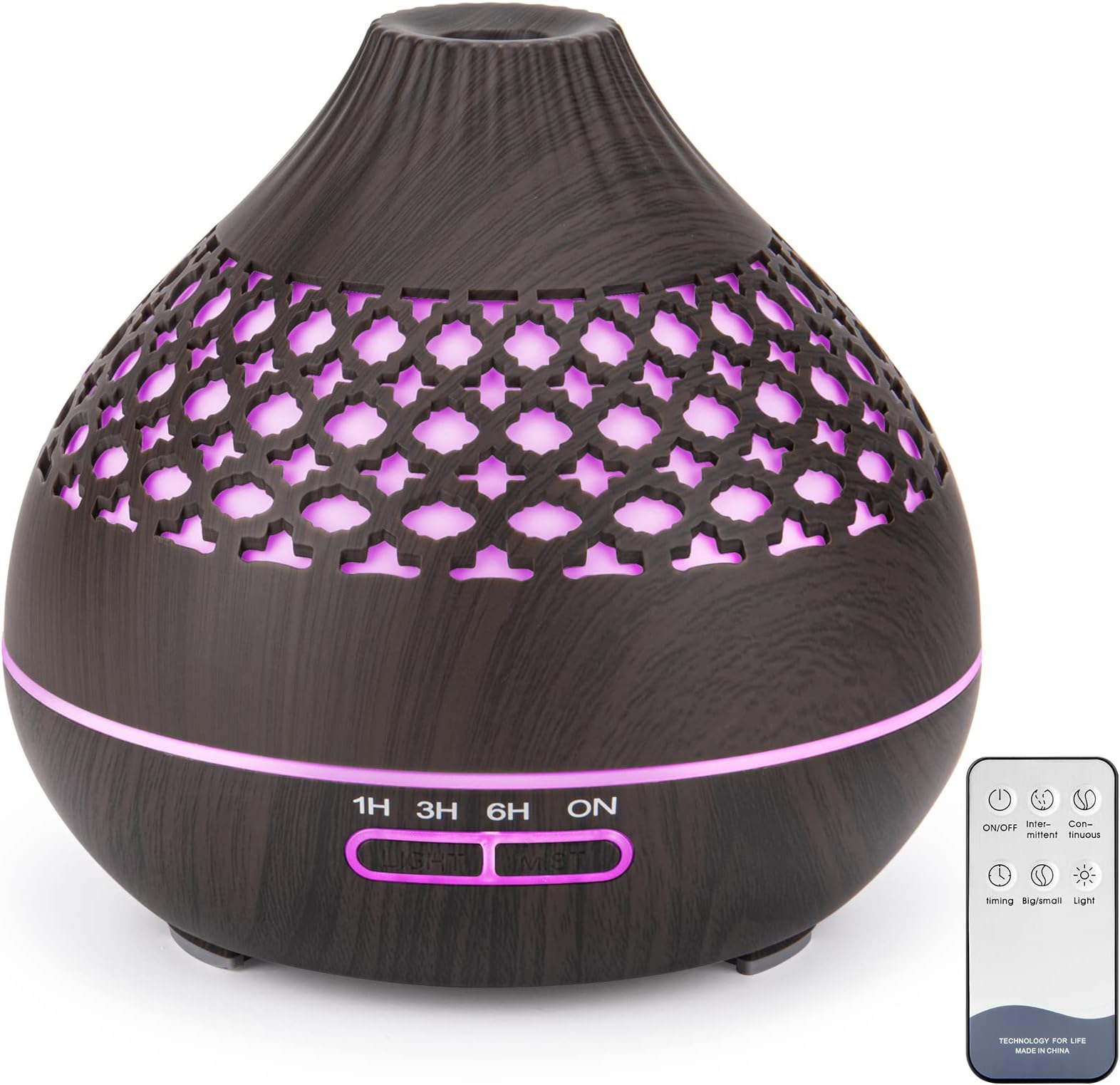 Zoeson 550ML Aromatherapy Essential Oil Diffuser, Ultrasonic Aroma Humidifier, Aromatherapy Diffusers (Up to 12H Use, Mist Control, 4 Timer Settings, 7 Color LED Lights) (dark wood grain)