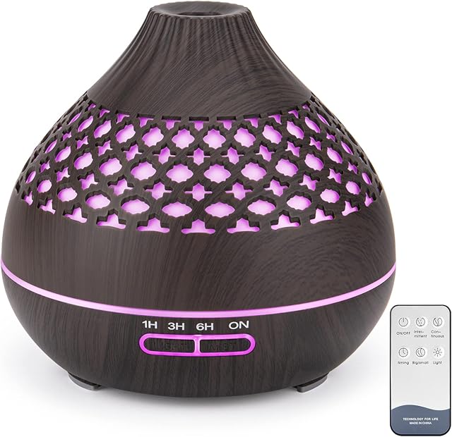 Zoeson 550ML Aromatherapy Essential Oil Diffuser, Ultrasonic Aroma Humidifier, Aromatherapy Diffusers (Up to 12H Use, Mist Control, 4 Timer Settings, 7 Color LED Lights) (dark wood grain)