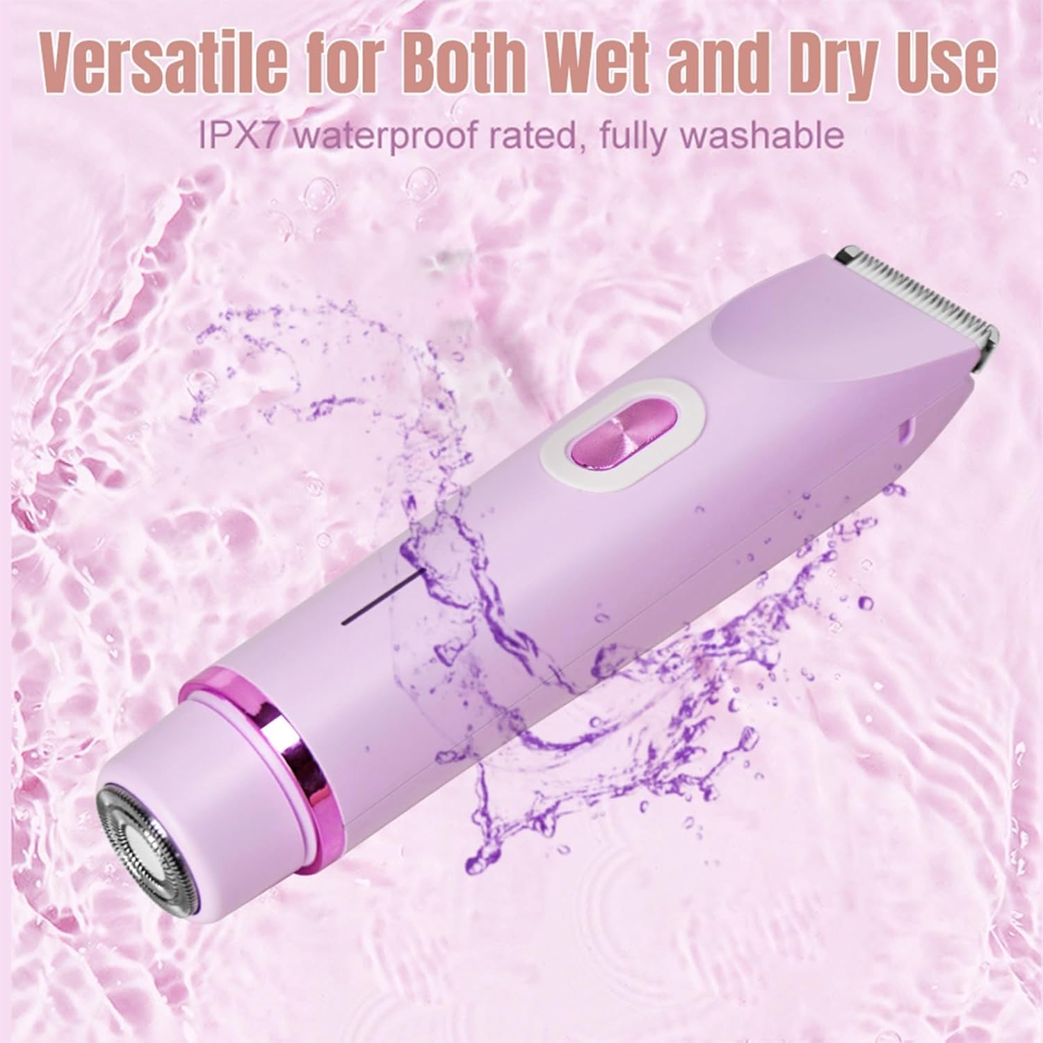 Klyne - Rasoio elettrico 2 in 1 da donna per pelli sensibili, bikini Clipper e ricarica USB, impermeabile IPX7, per bikini, gambe, ascelle e naso (rosa)