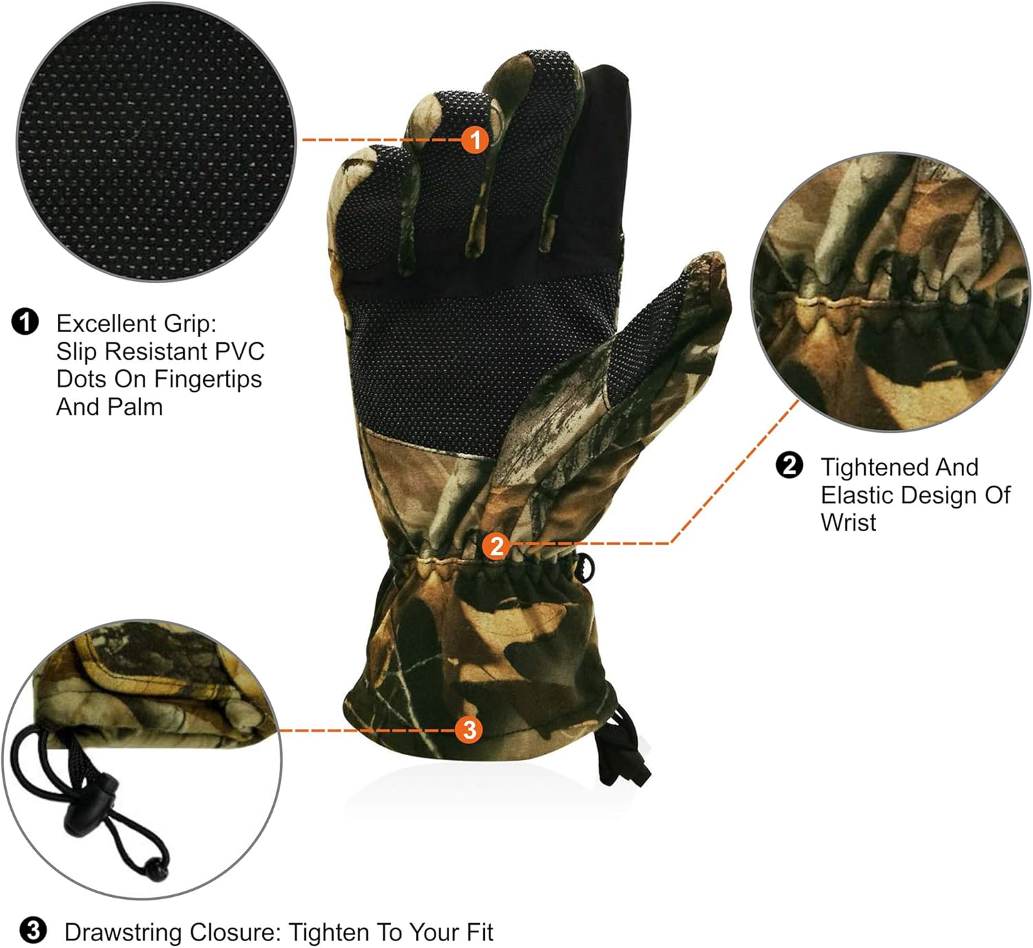Camo Hunting Gloves, Full Finger, Anti-Slip, Water Resistant Ski/Fishing Glove for Cold Weather - Image 4