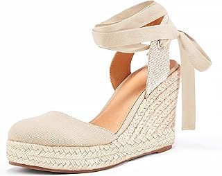 Women's Espadrille Wedge Sandals Closed Toe Lace Up Platform Ankle Wrap Summer Casual Shoes