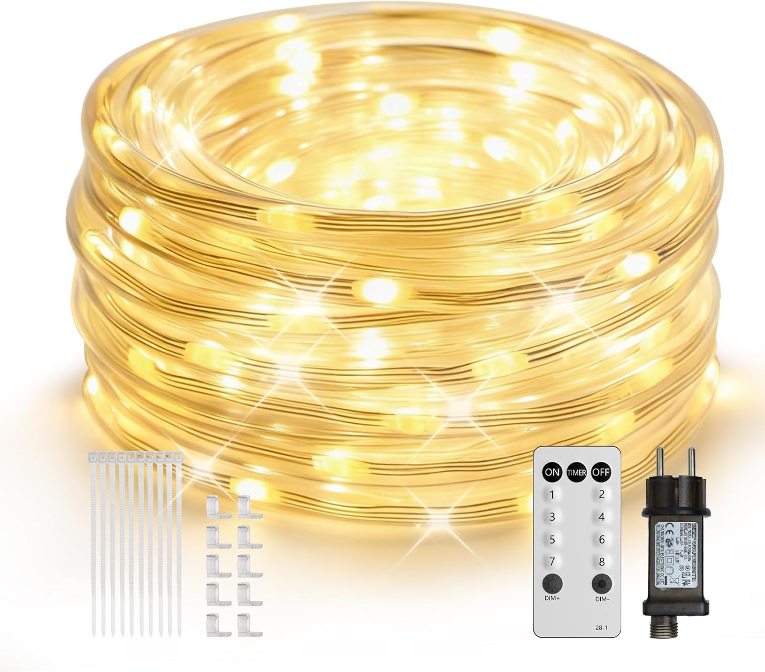 ICRGB Lichtschlauch Außen 10M LED Schlauch Lichterkette Außen Lichtschlauch Outdoor IP67 Wasserfest 8 Modi Dimmbar Fernbedienung Timer Warmweiß Lichterschlauch Aussen Für Innen Außen Party