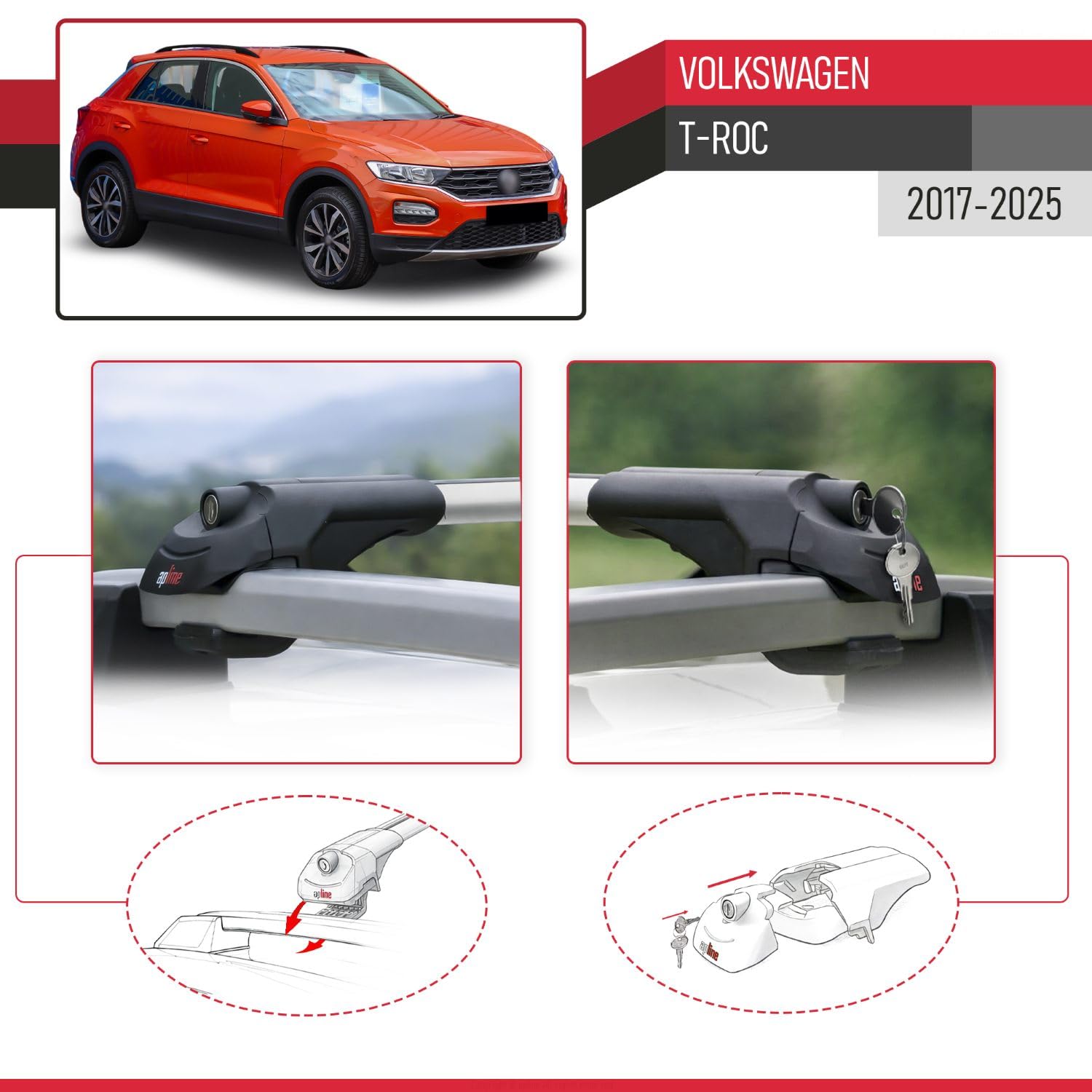 Compatibile con Volkswagen T-Roc 2017-2025 Modello ACE-1 Barre Tetto Portapacchi Auto Barre Portatutto Grigio Alluminio 2 Barre