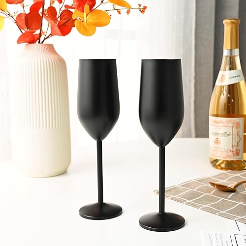 Miniatura 4 de Lifecapido Paquete de 4 copas de champán de acero inoxidable, copas de champán irrompibles de 8 onzas, elegantes copas de champán de acero