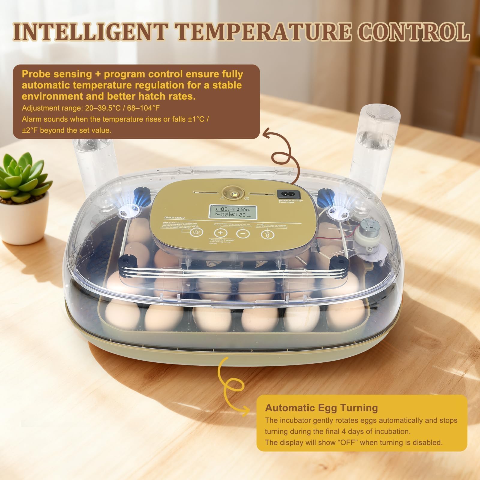 Incubadora de 24 huevos para incubar con girador automático, control inteligente de temperatura y humedad, visualización de 360°, vela de huevo, recarga de agua automática, ideal para pollo, pato