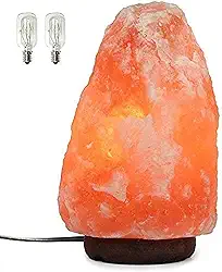 Luminária de Sal do Himalaia Natural, Lâmpada de Mesa com Base de Madeira, Inclui 2 Lâmpadas, Luz Terapêutica Relaxante, Rosa-Laranja