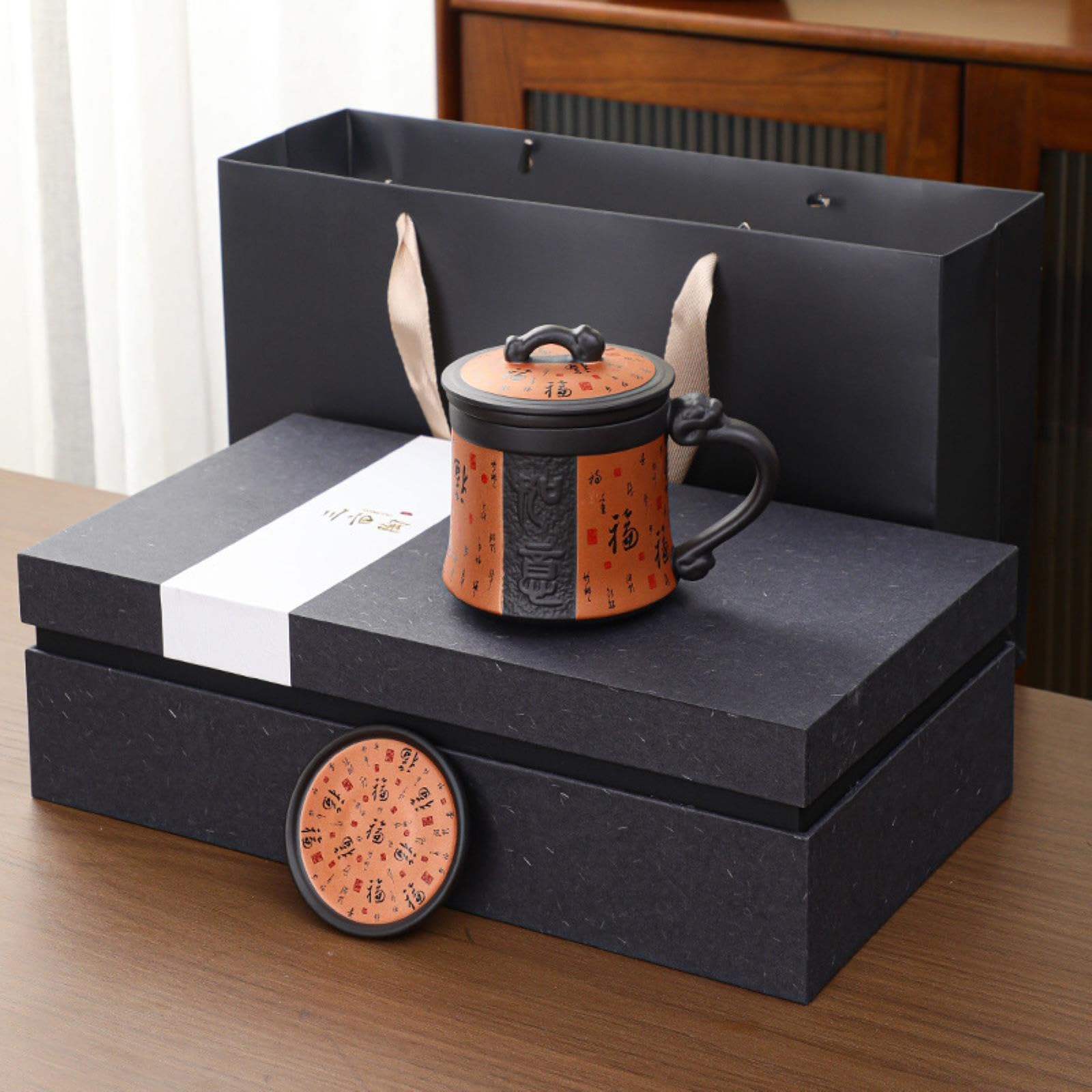CAPIJIONG Tasse à thé avec filtre à sable violet de 300 ml avec couvercle, tasse d'infusion de thé haut de gamme pour un usage domestique, tasse Ruyi Baifu - Rouge