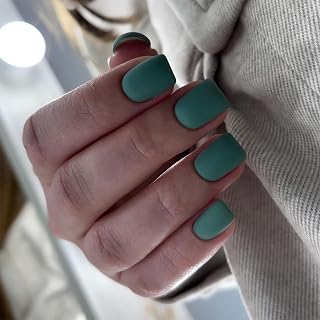 Short Press on Nails Square, 120Pcs Matte Color Fake Nails Full Cover Acrylic Glue on Nails Artificial False Nail with Adhesive Tabs for Women Girls Fingernails Design, Green Nails