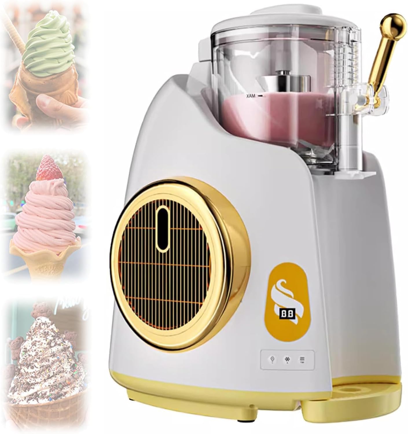 Ice Cream Maker Machine, 800ml Countertop Soft Cream Machine with Built-in Compressor, 250W Frozen Yogurt Maker for Snack Bar/Family Gathering/Restaurant/Cafe