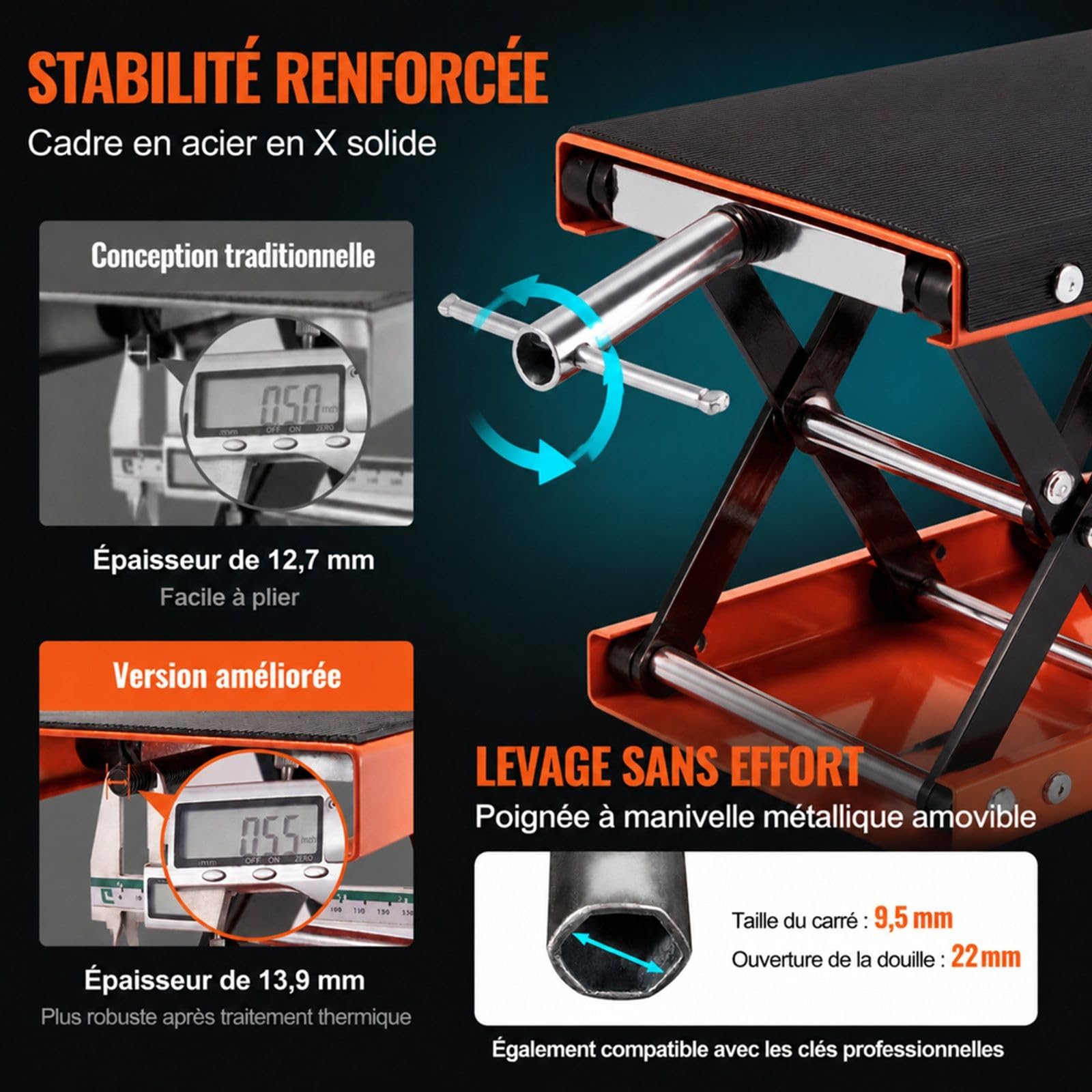Cric de Moto hydraulique à Ciseaux, Pont élévateur Moto avec Plateforme et poignée pour Entretien de Moto, Quad et ATV en Atelier