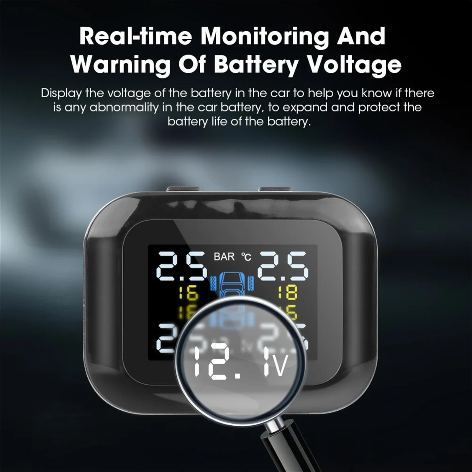 Sistema de Alarma neumáticos TPMS Digital USB Universal inalámbrico con 4 sensores internos externos for Encendedor Cigarrillos Coche(Internal sensors,TY02)