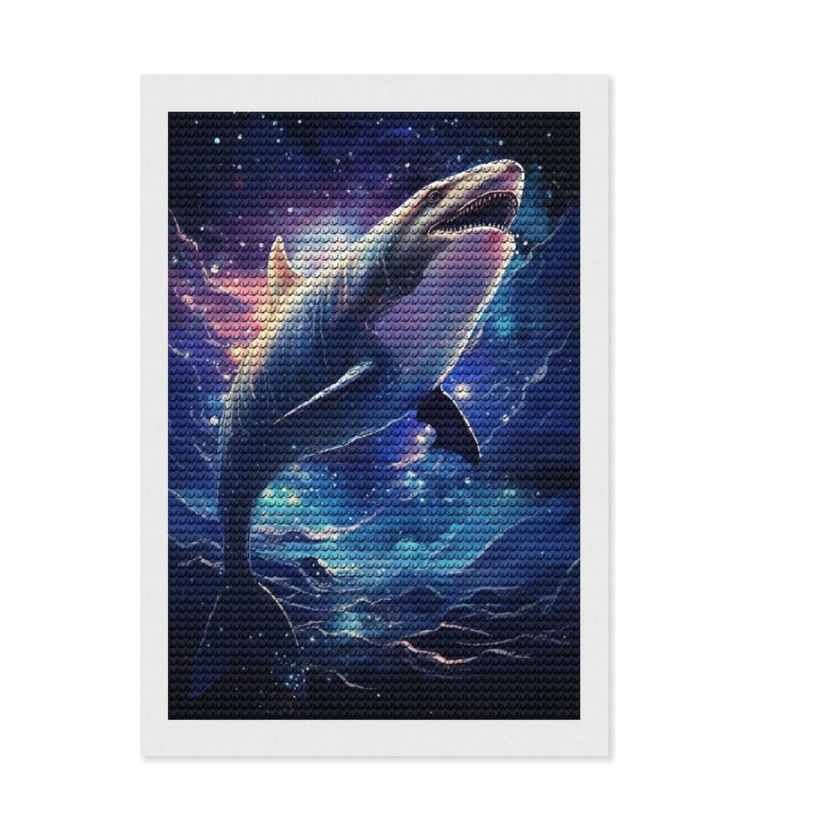 Junmoney Cosmic Dolphin Fantasy Round Drill Diamond Painting 8"x12", for Creative Relaxation, Full Kit Included, Boho Decor, Gift Idea