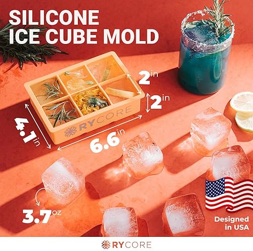 Miniatura 2 de 1 molde cuadrado grande para cubitos de hielo de 2 pulgadas, 6 cubos, naranja vibrante, perfecto para hacer cubitos de hielo grandes para whisky,
