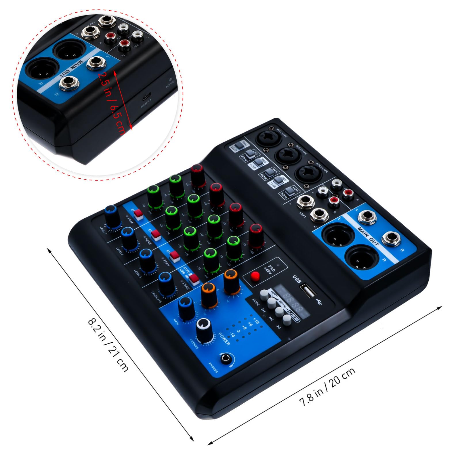 Consola de Mezclas Inalámbrica de 5 Canales Negro Abs | Usb, Procesamiento de Voz y Mezcla de Sonido, para Entrada de Línea y Computadora, Incluye Cable USB