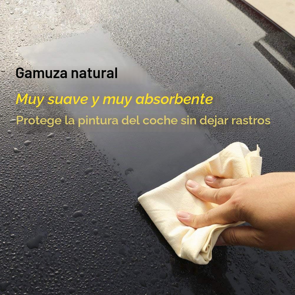 Gamuza de Piel para Limpieza Coche 60x90 cm Cuero de Gamuza Natural Paño de Lavado de Secado