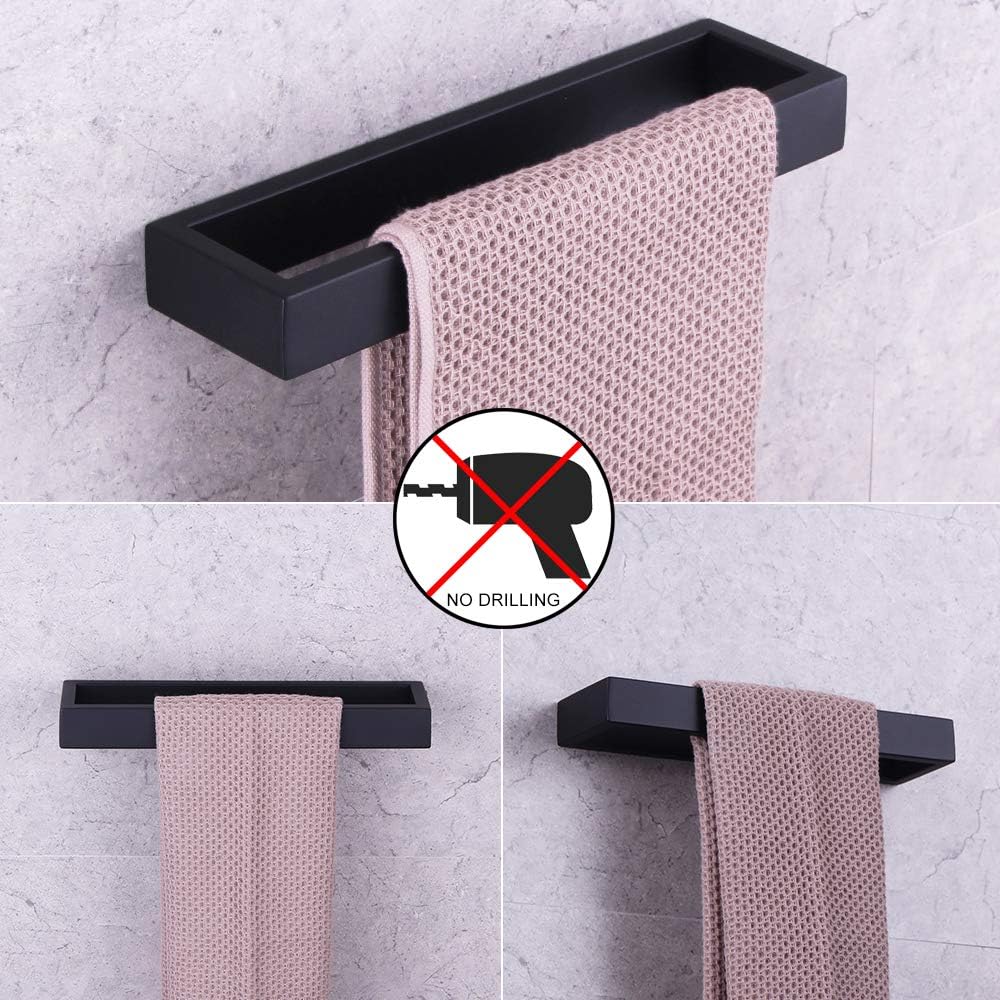 Best Review GERZWY Bathroom Hardware Set 2 Piece Black Towel Ring and Towel Bar SUS 304 Stainless Steel Self Adhesive Matte Black
