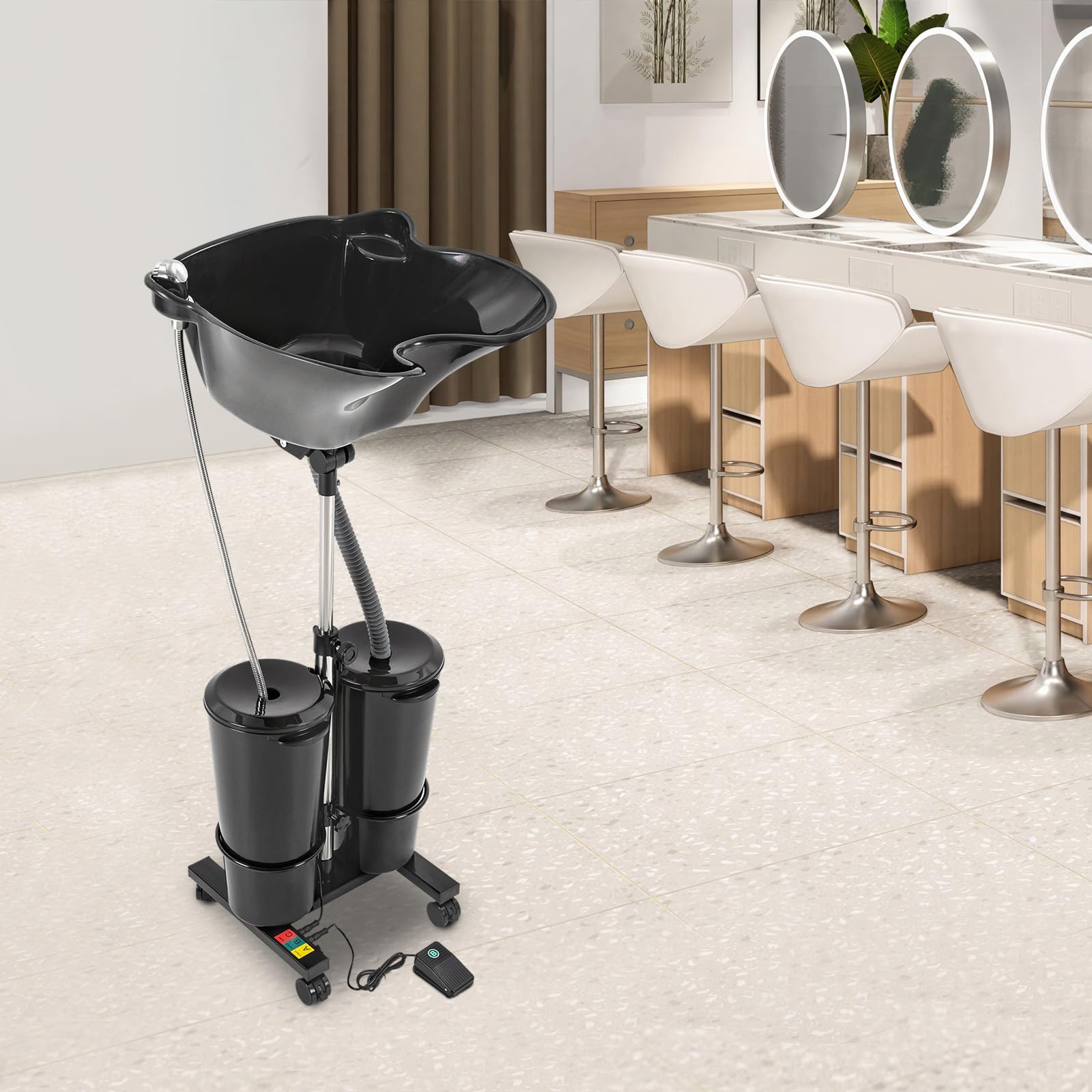 Lavabo portatile da parrucchiere, shampoo, con 2 secchi d'acqua e pompa, lavabi per capelli professionale, regolabile in altezza 105-140 cm, per parrucchieri, cura, anziani