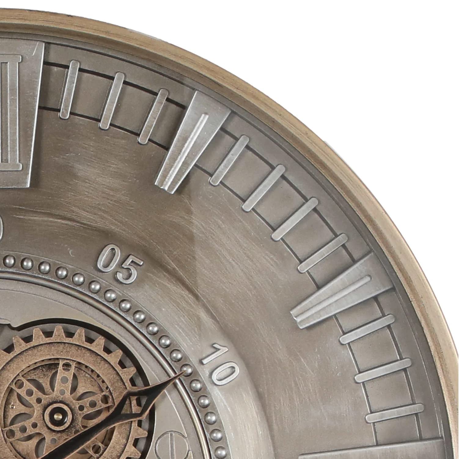 Wanduhr mit echtem Bewegungsgetriebe Zahnrädern 59,5cm (Metall, Antike Grau)