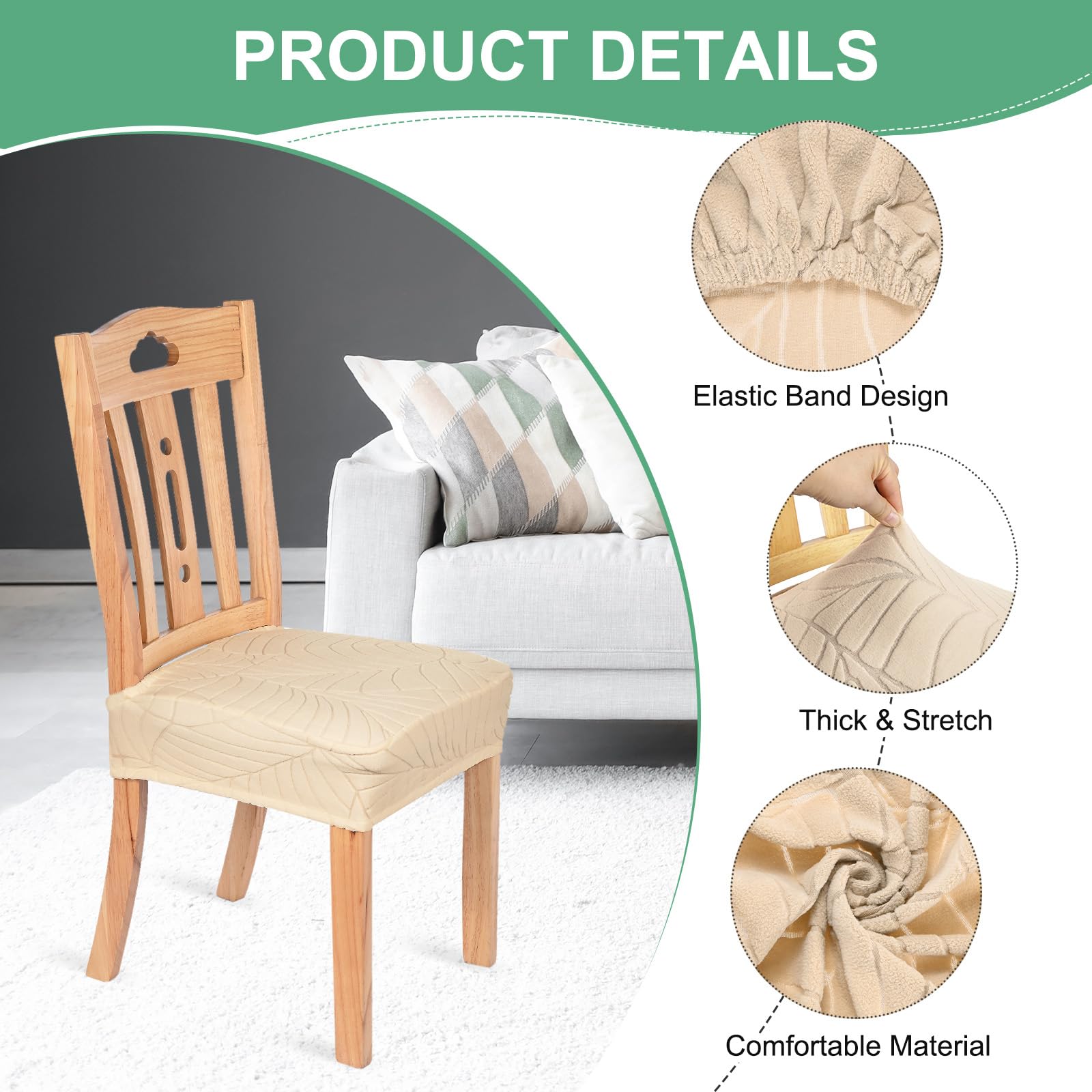 M METERXITY 2-Pack Waterproof Dining Chair Covers, Stretch Jacquard Dining Room Seat Cover for Kitchen/Home/Banquet - Image 2