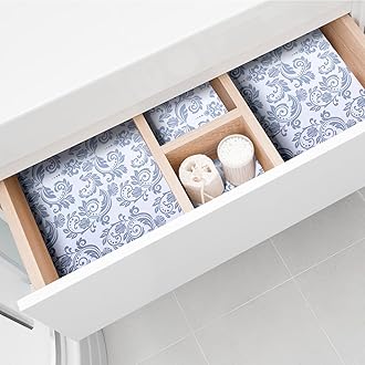 Gersoniel 10 Sheets Drawer Liners for Dresser Scented Drawer Liners Non Adhesive Scented Paper for Fragrant Home Shelf Closet(Linen,Chic Pattern)