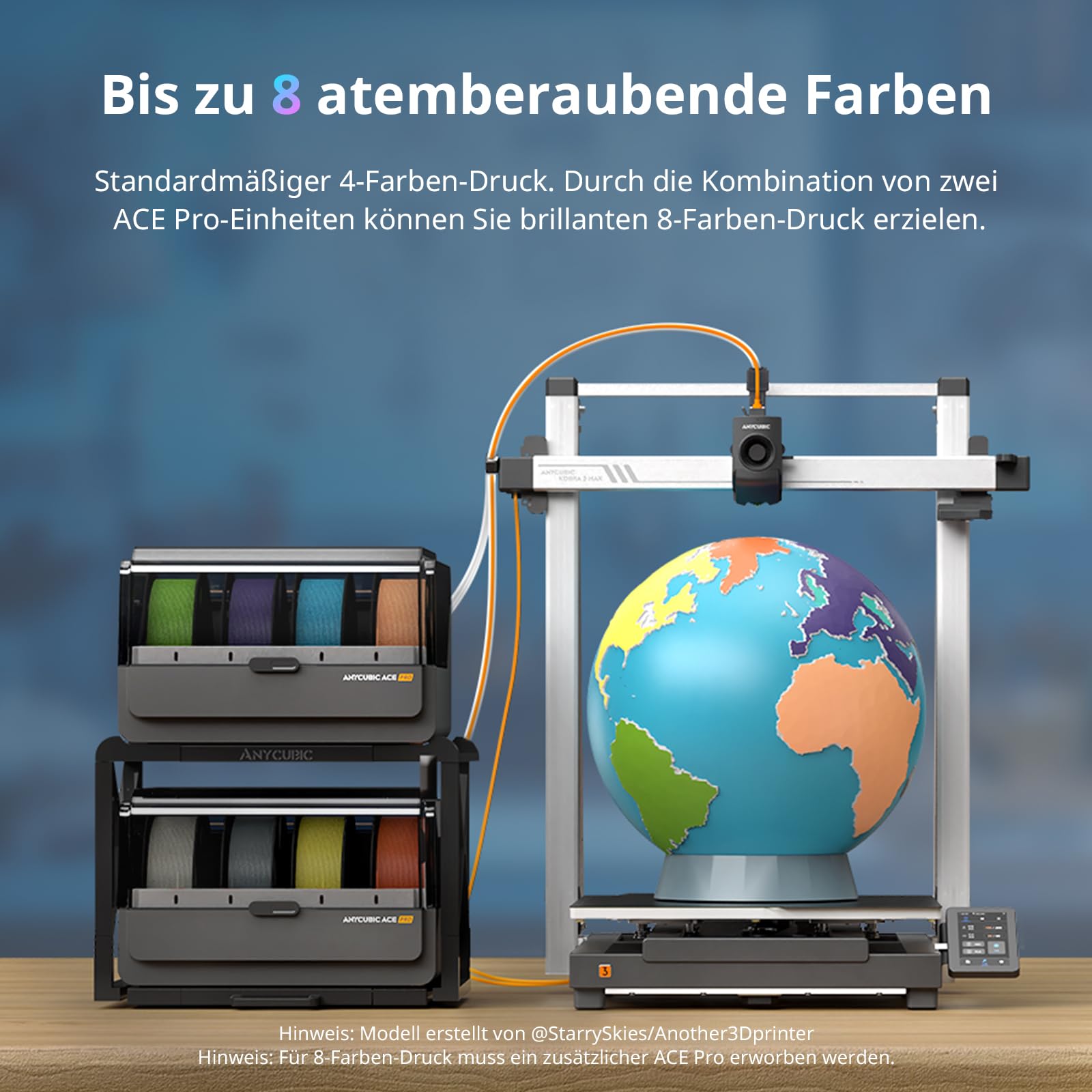 Anycubic Kobra 3 Max Combo 3D-Drucker Mehrfarbig mit 0,4mm Düse, 420x420x500mm Druckgröße, 600 mm/s Schnelles Drucken, Trocknung Filament während des Drucks, Stabilere Konstruktion