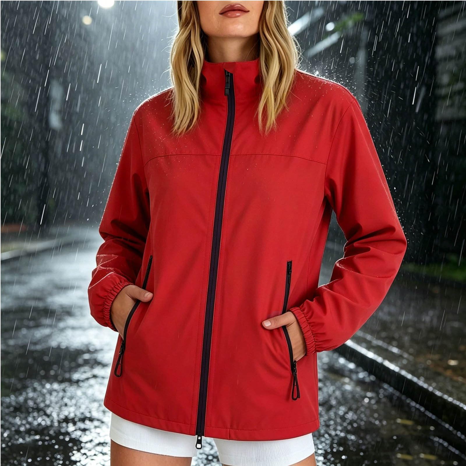Generico Giacca a Vento Donna Sport Giacca Impermeabile Antipioggia Leggera Giacche a Vento Lungo Antivento Trench Impermeabile Cappotto con Cappuccio Raincoat per All'aperto Campeggio Trekking