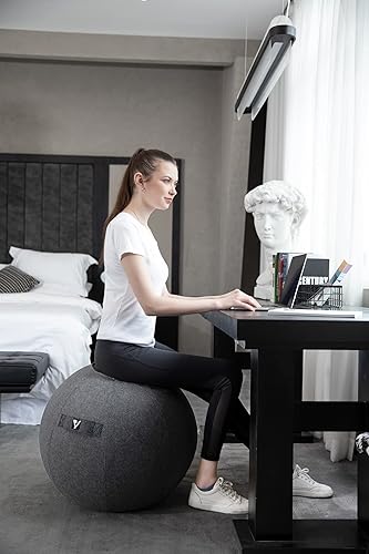 Miniatura 5 de Silla de bola sentada para escritorio de oficina en casa, pelota de ejercicio y estabilidad para fitness, pilates y equilibrio ergonómico, incluye