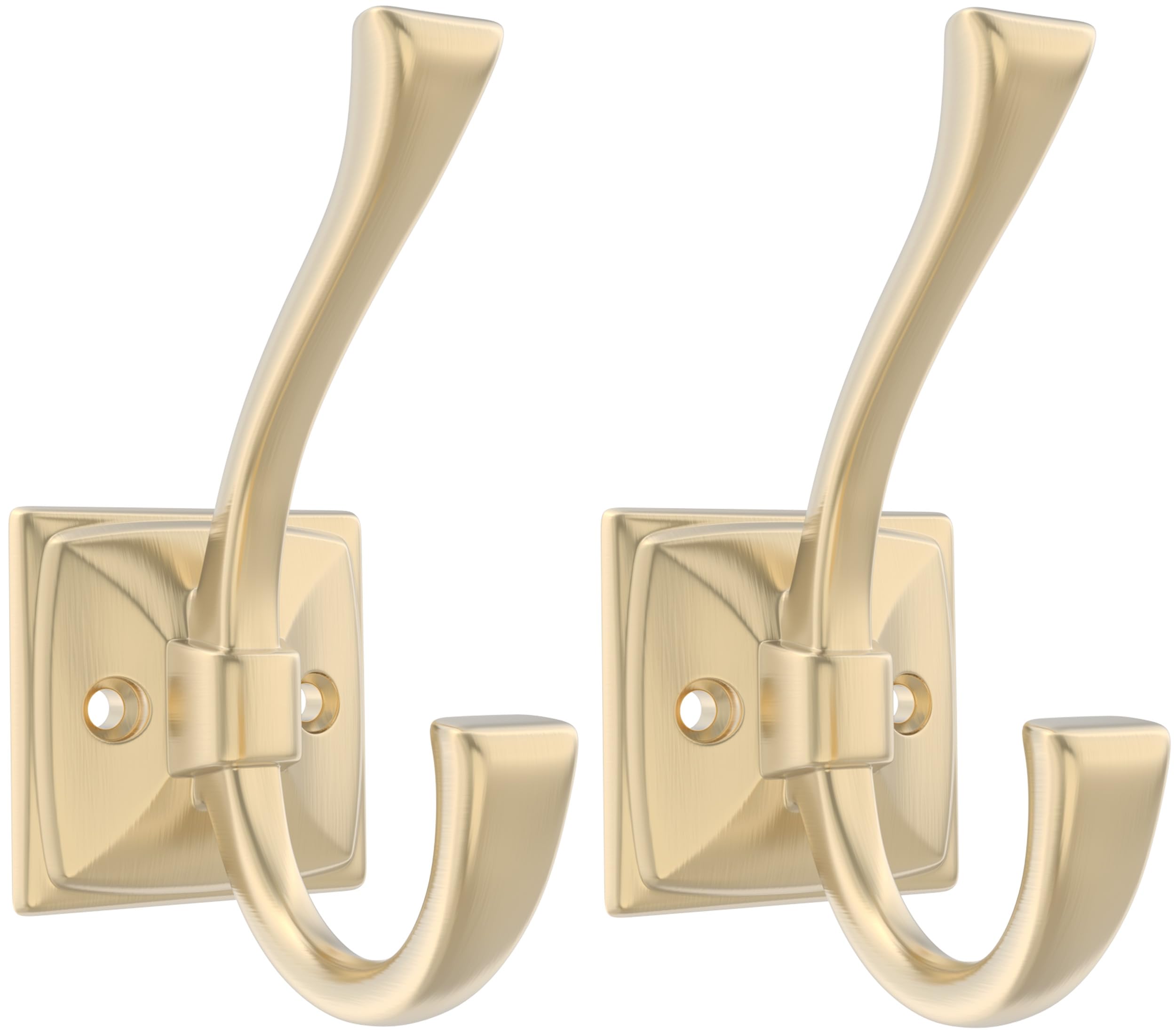 TOFIIGREM 2 Pack Brushed Gold Wall Hooks for Hat, Coat, Towel, Key, Bag, Mudroom Hooks Entrance Bathroom Door Decorative Heavy Duty Coat Hanger