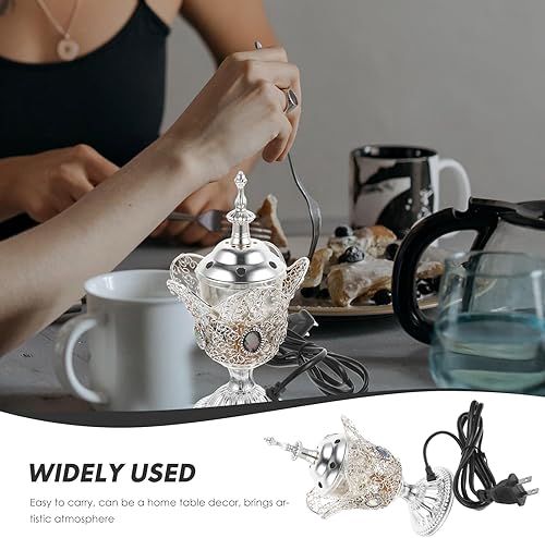 Miniatura 10 de Quemador de incienso eléctrico de metal, estilo de Oriente Medio, incensario eléctrico de mesa para hogar, oficina, yoga, spa, decoración de