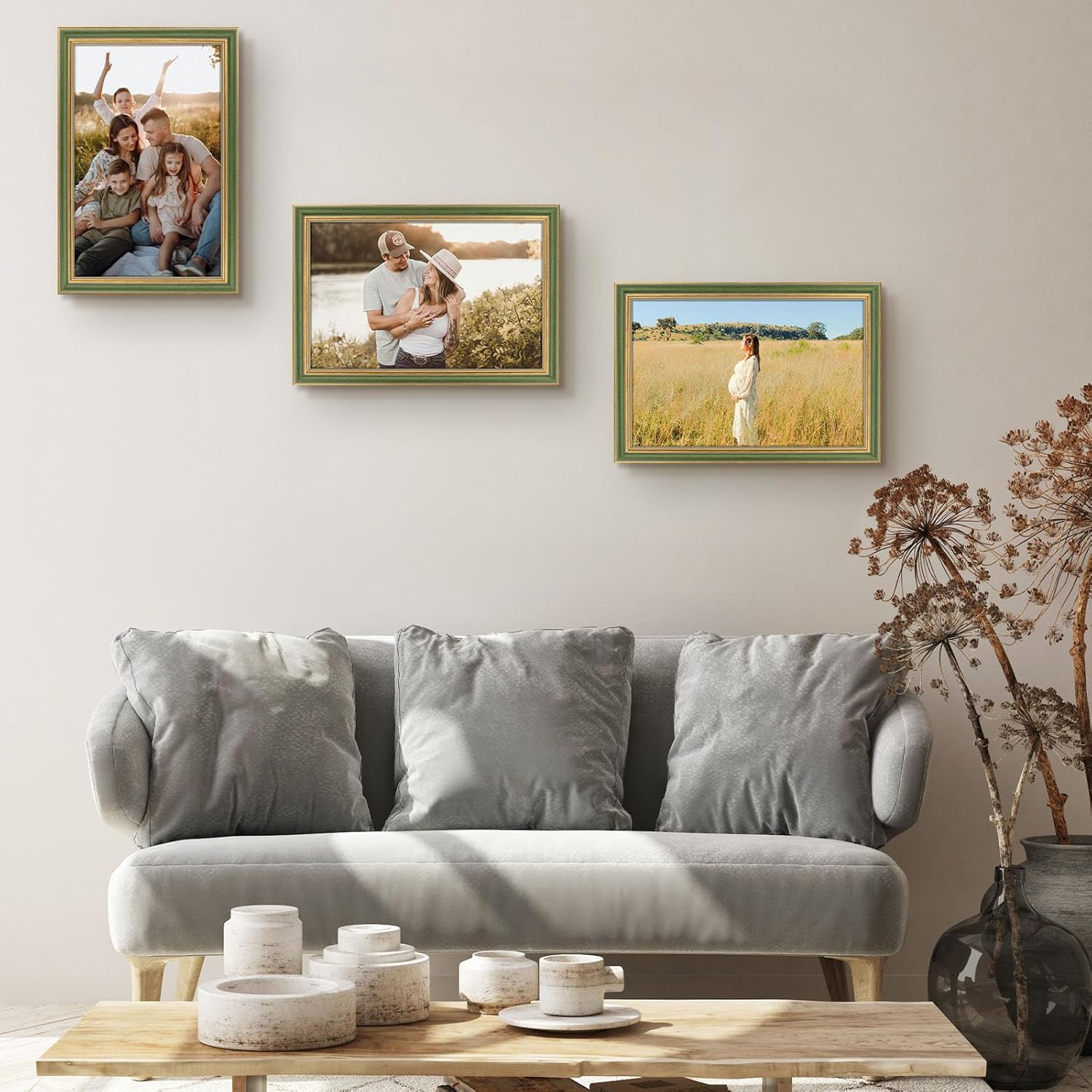 Space Art Deco,11x17 Picture Frame with Real Glass,Ornate 11 x 17 Photo Frame,Wall Display(Green Gold)