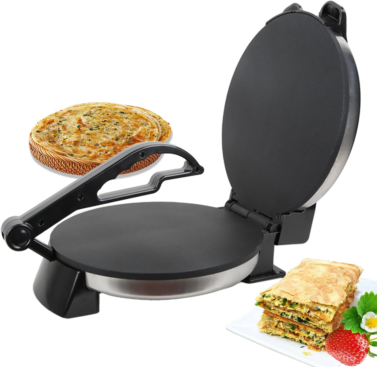 10 inch Roti Maker,Tortilla Maker Machine,Cast Iron Heavy Duty Tortilladora Press,Non Stick Surface, Non-Slip Feet,Crepe Maker, Dough Maker for Flour Tortilla,Black