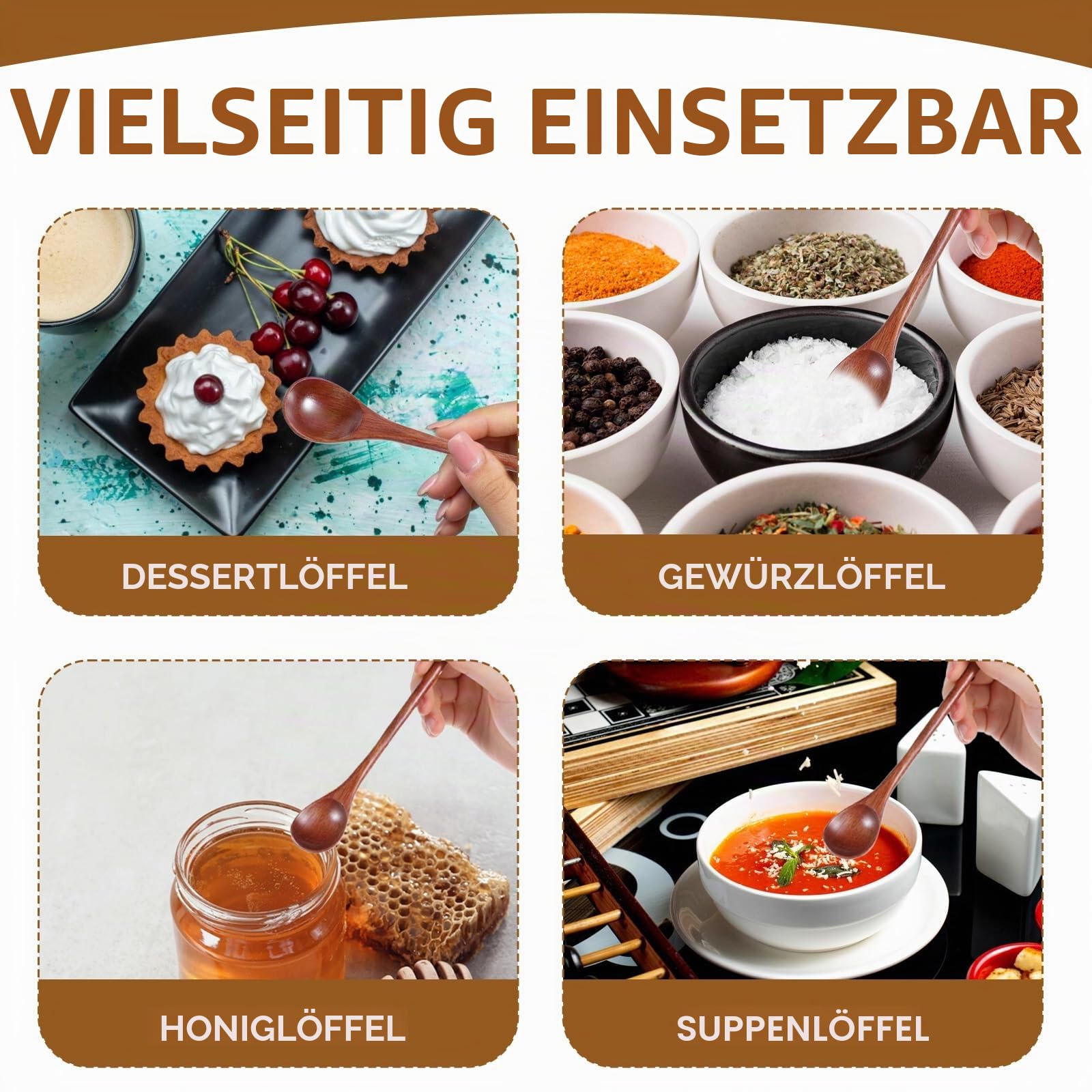 8 Stück Honiglöffel Holz Retro Holzlöffel Nanmu Suppenlöffel 20cm Lange Griff Holzlöffel Natürliches Kaffeelöffel Honigrühr Löffeln Kochen Wooden Spoon für Kaffee Tee Honig Heiße Schokolade