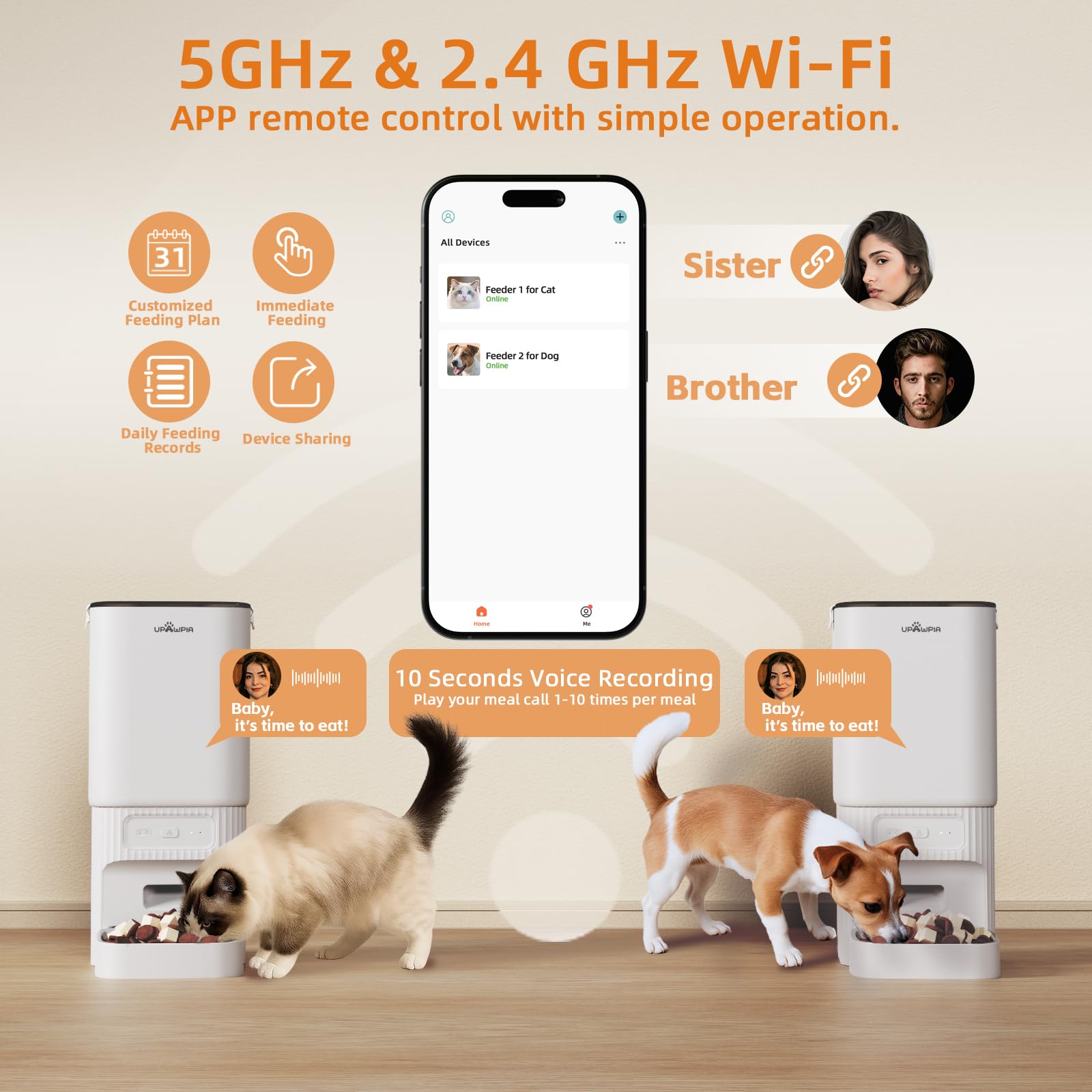 Automatic Cat Feeder 7L/29Cup Automatic Dog Feeder 5G/2.4G WiFi Programmable Cat Food Dispenser APP Remote Feed 15 Meal 50 Portion Dog Food Dispenser 10s Voice Record with Desiccant Bag - image 5