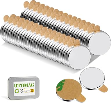 UTOMAG 60 Pcs Self-Adhesive Small Strong Round Magnets 10x1mm for Crafts
