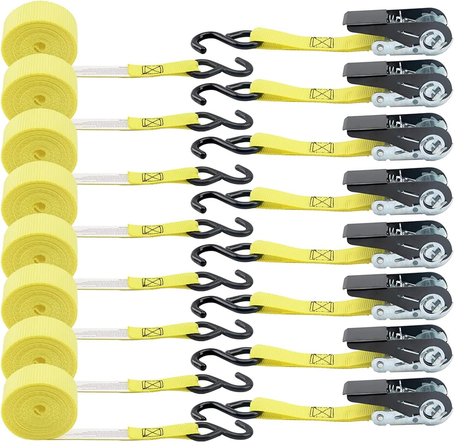 Ratchet Straps, 8-Pack 1" x 10FT Ratchet Tie Down Straps Set, 900 LBS Break Strength Logistic Cargo Straps for Motorcycle, Move Appliances, Lawn Equipment, Trucks (Yellow)