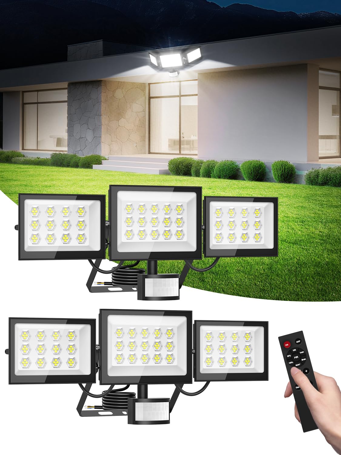 LED Strahler mit Bewegungsmelder Außen 150W 2 Stück,6500K Scheinwerfer mit Fernbedienung,15000LM Superhell Außenstrahler,IP66 Wasserdicht LED Fluter Flutlicht für Garten Veranda Garage