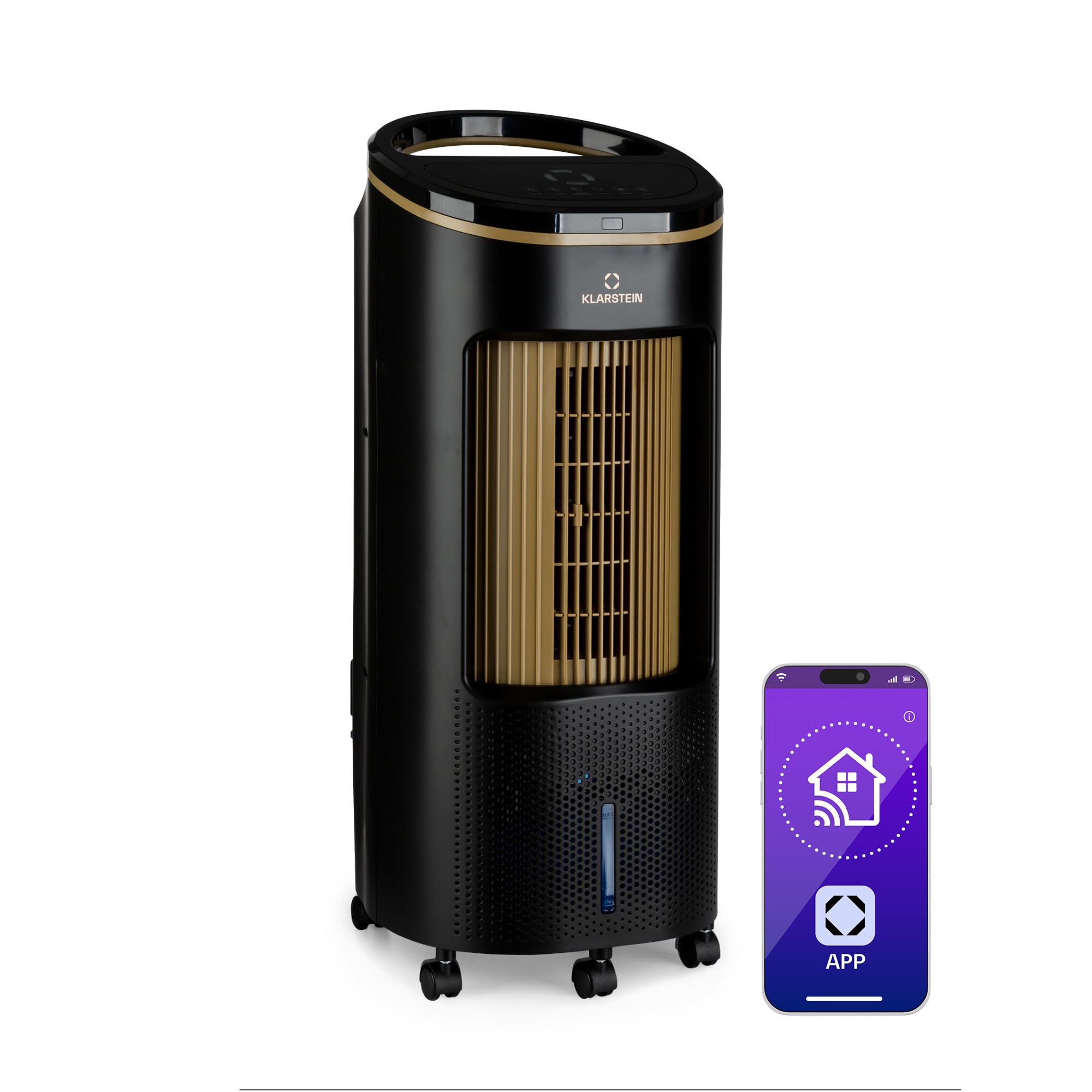 Klarstein Luftkühler mit Wasserkühlung, 4-in-1 Verdunstungskühler, Luftbefeuchter, Ventilator & Luftreiniger, Mobile Klimageräte, Luftkühler mit App-Steuerung & Nachtmodus, Leiser Air Cooler
