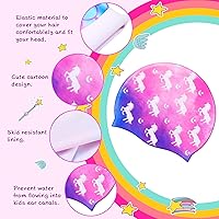 Vista 4 de Syhood Gorras de natación para niños, 3 unidades, impermeables, gorro de natación de dibujos animados para cabello largo y corto, para niños y niñas