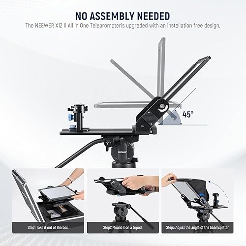 Vista 25 de NEEWER Teleprompter de aluminio X12 con control remoto RT-110 (conectado a través de Bluetooth en la aplicación NEEWER Teleprompter) y funda