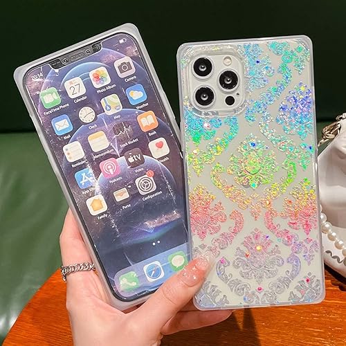 Miniatura 6 de KERZZIL Funda transparente de lujo con borde cuadrado compatible con iPhone 13 Pro, delgada, elegante, retro, flor suave, gel de silicona TPU a