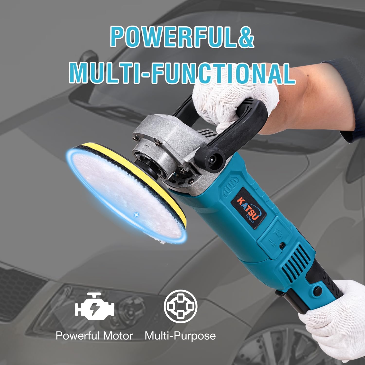 KATSU Tools Lucidatrice rotativa auto 1200 W 150 mm – 6 velocità variabili, levigatrice angolare, macchina lucidatrice detailing