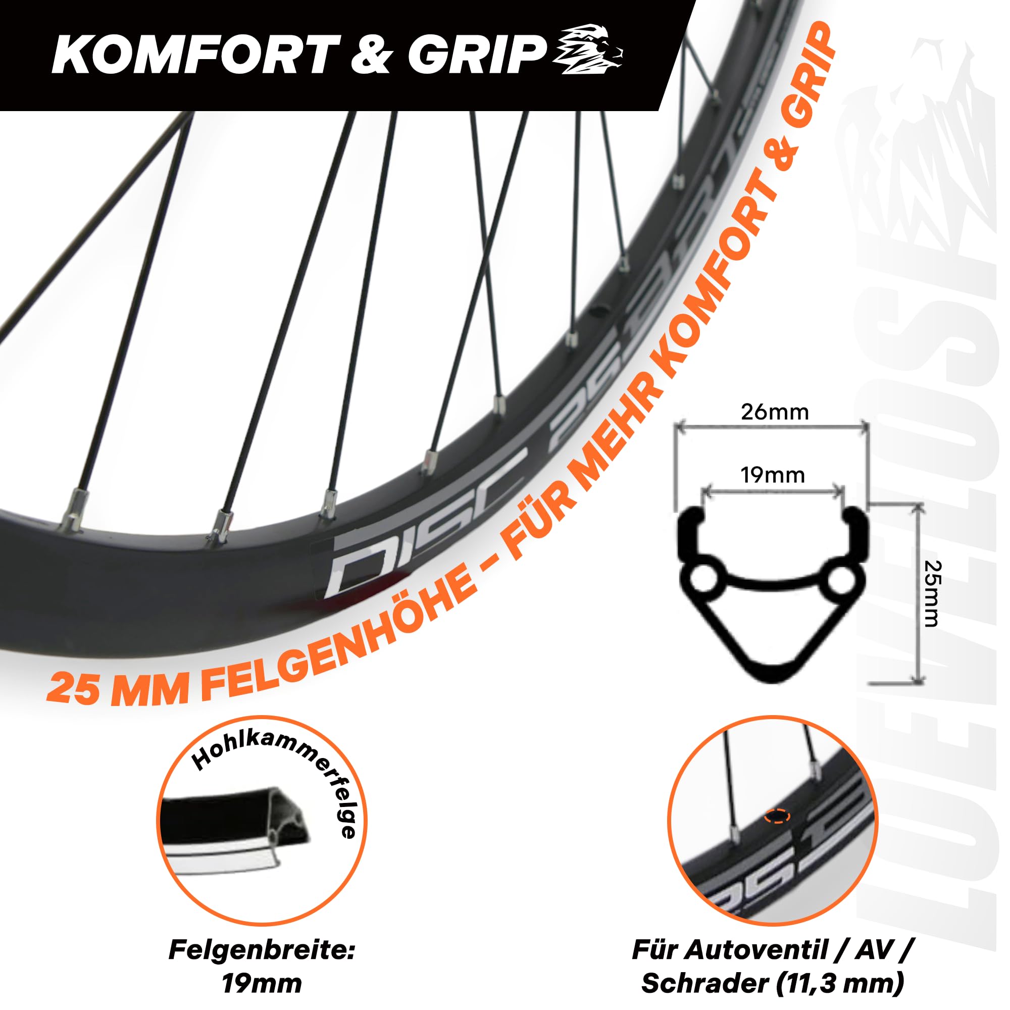 Jante avant de VTT 26" 27,5" 29" - Roue avant pour frein à disque - 6 trous - Jante et moyeu en aluminium - 36 rayons - Noir - Vélo avant pour VTT - Vélo de ville